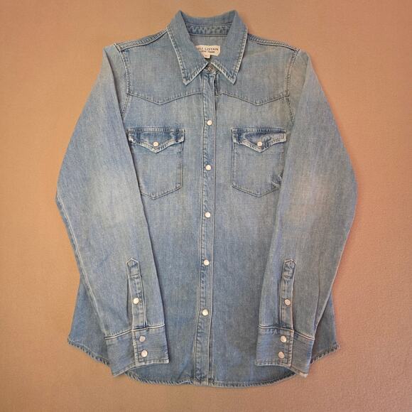 Nili Lotan Tops - Nili Lotan Travis Western Denim Shirt Light-Wash Pearl Snap Sz Small